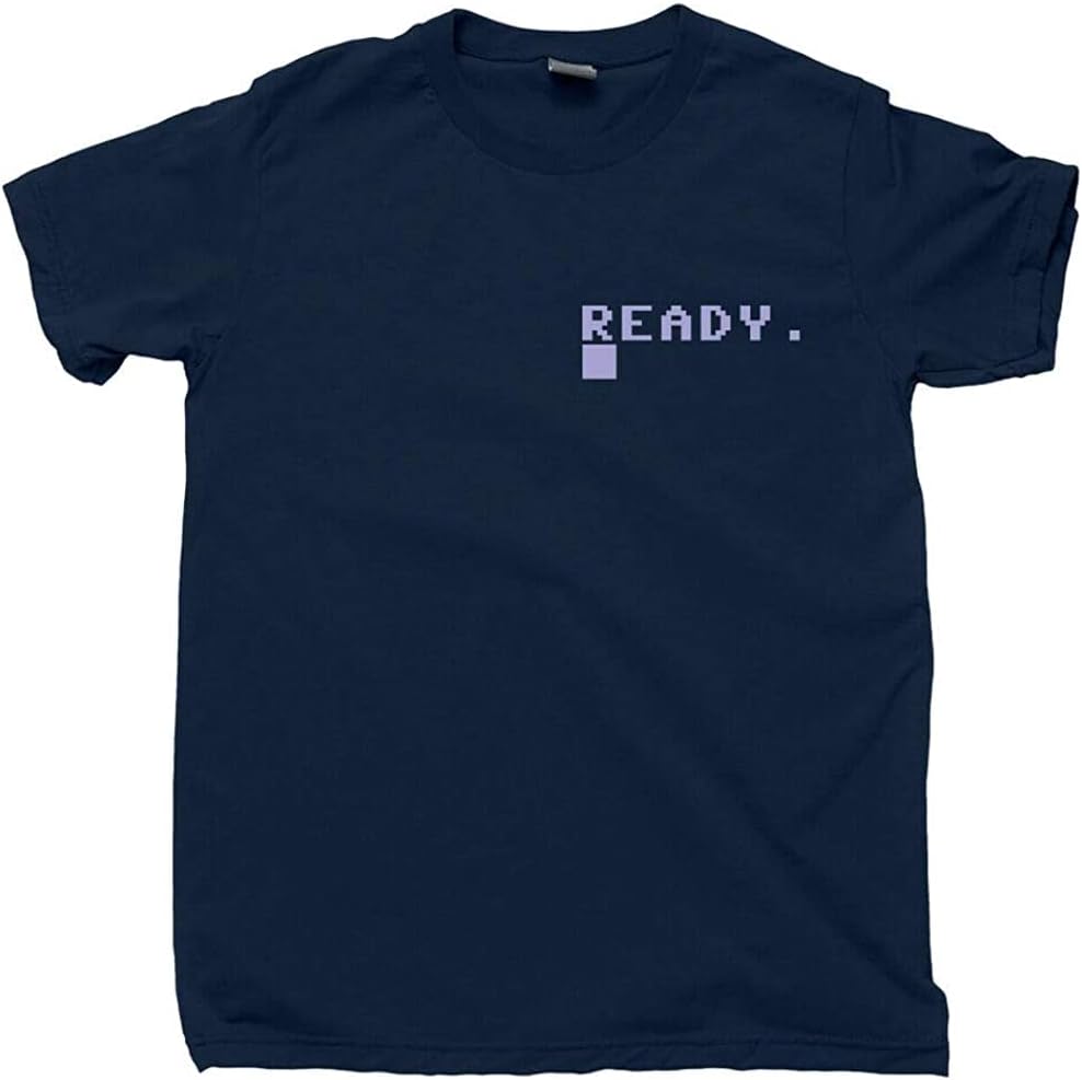 Commodore 64 T Shirt Console Keyboard Ready Computer Programmer Pocket Print Tee Navy S