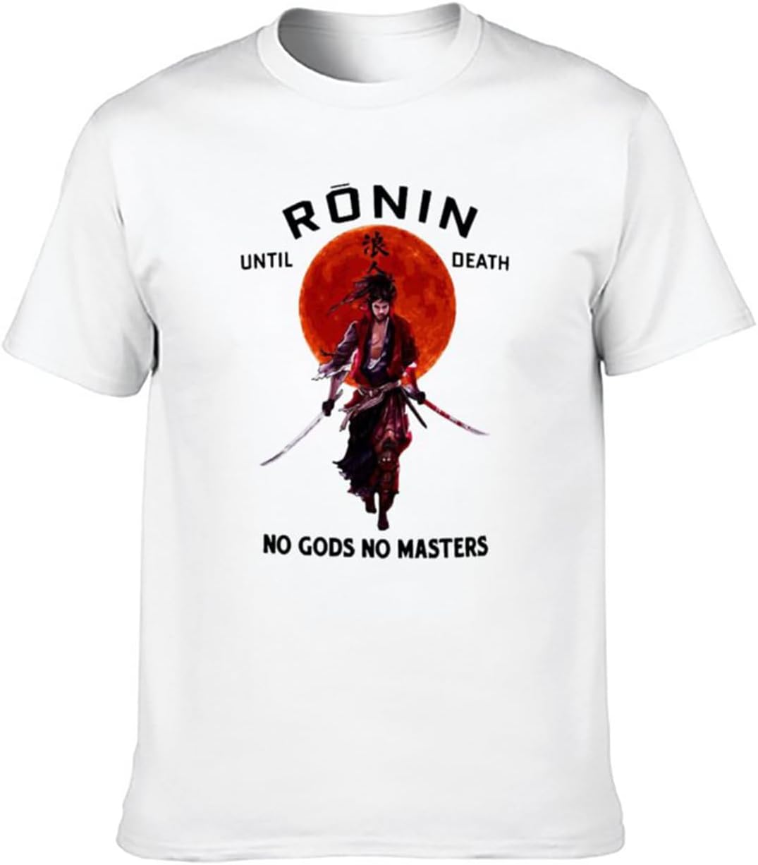 Ronin Until Death no Gods no Masters Unisex Crew Neck Cotton Tee Men's Short-Sleeve T-Shirts White, white, M