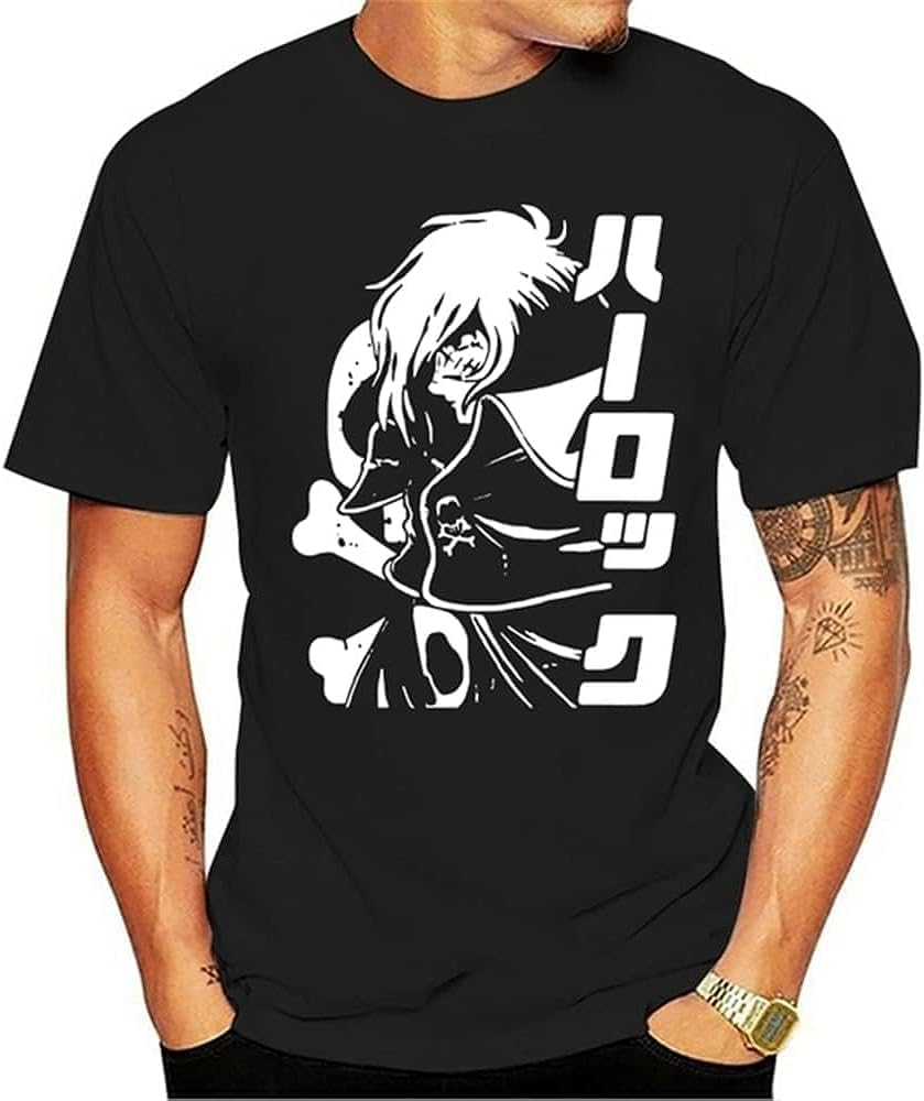 Superb Soft Cotton T-Shirt Mens Pirate Captain Harlock Albator Black