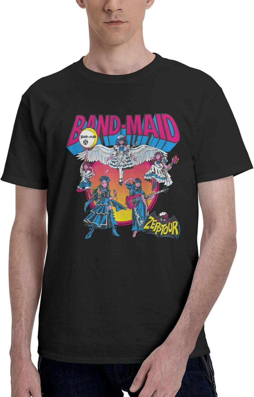 Band Music Maid Band Man's Crewneck T-Shirts Casual Short Sleeve Outdoor Gym Workout Blouses Black X-Large
