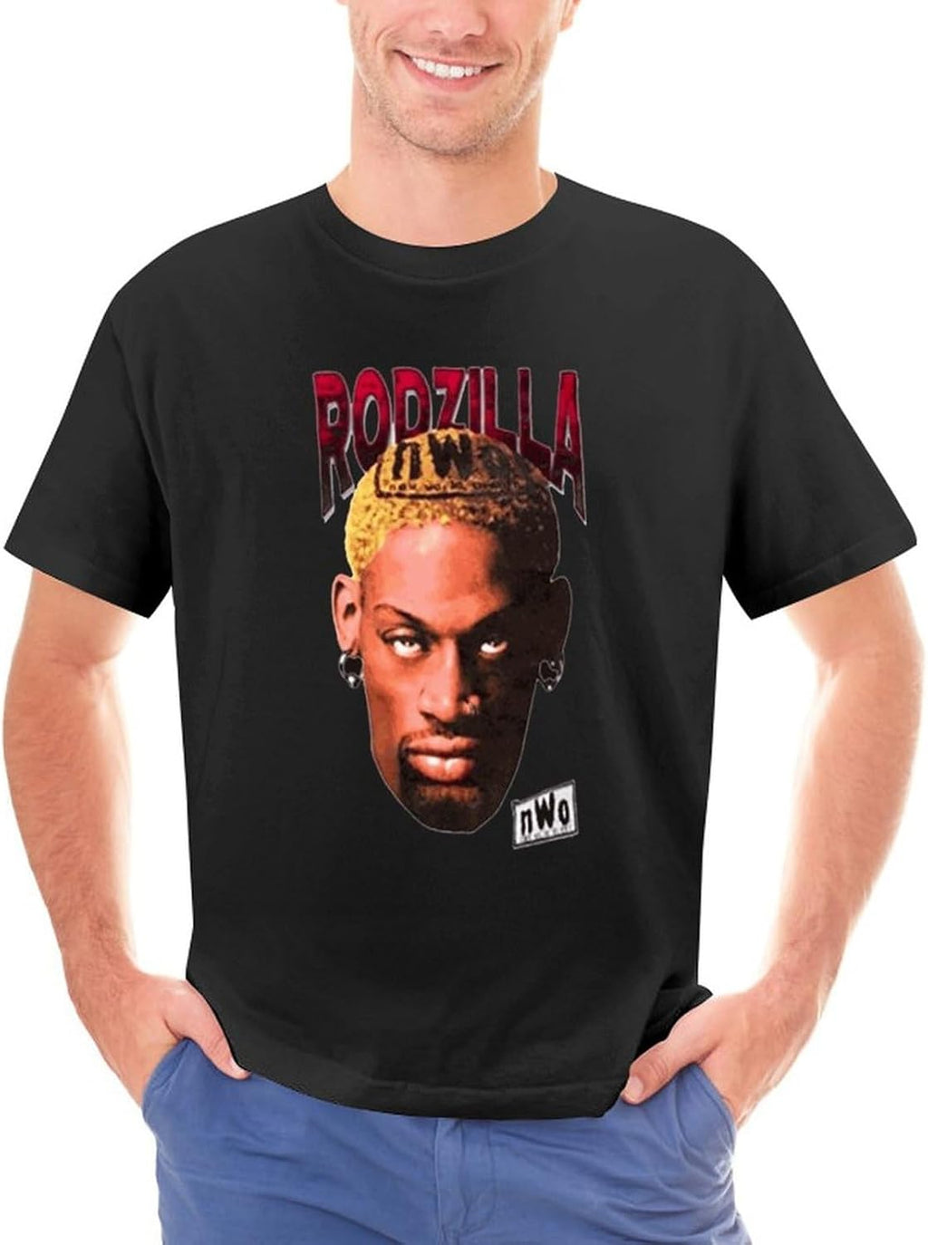 Dennis Rodman Rodzilla Wrestling Men Black Cotton T-Shirt Print Tee Shirts