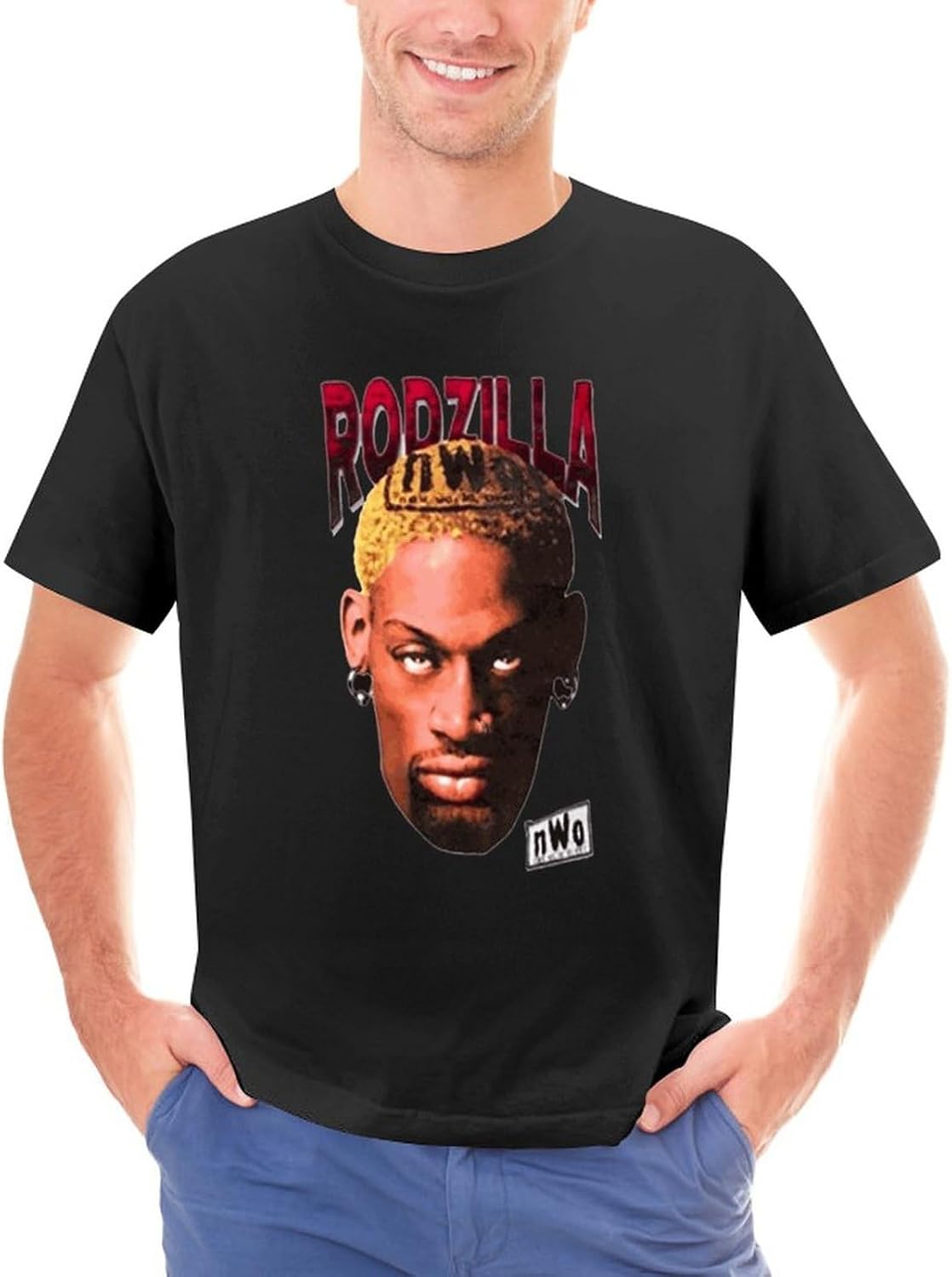 Dennis Rodman Rodzilla Wrestling Men Black Cotton T-Shirt Print Tee Shirts