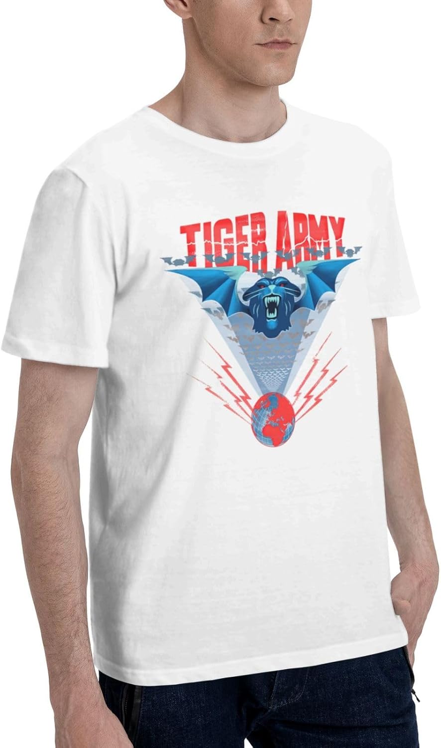 Tiger Rock Army Band Mans Crewneck Tee Funny Short Sleeve Sports Cycling Blouses White Large