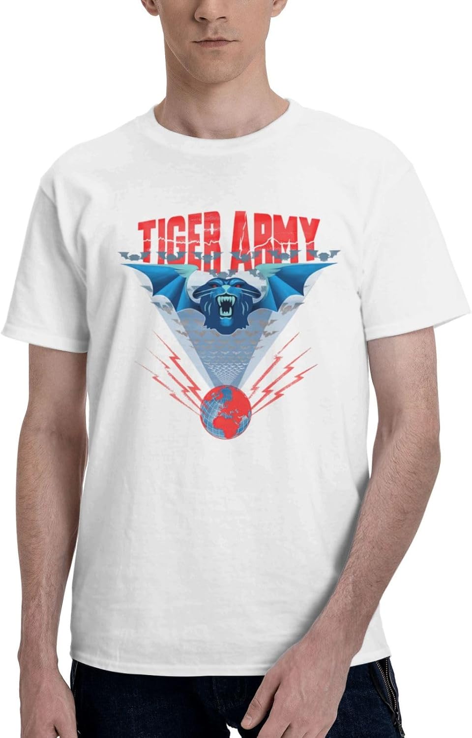 Tiger Rock Army Band Mans Crewneck Tee Funny Short Sleeve Sports Cycling Blouses White Large