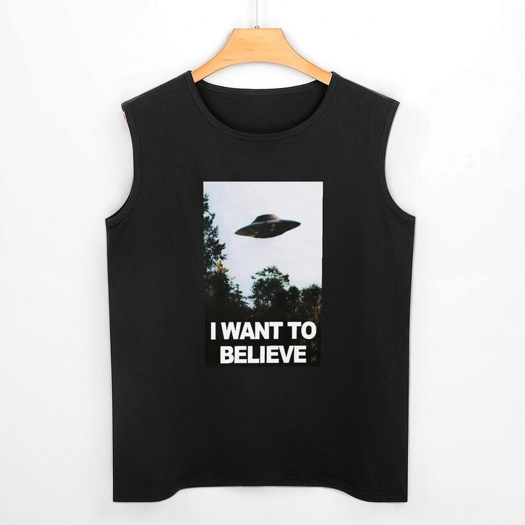 Men's Vest I Want to Believe X-Files Poster Men's Sleeveless T Shirt Casual Tops Clothing Black M