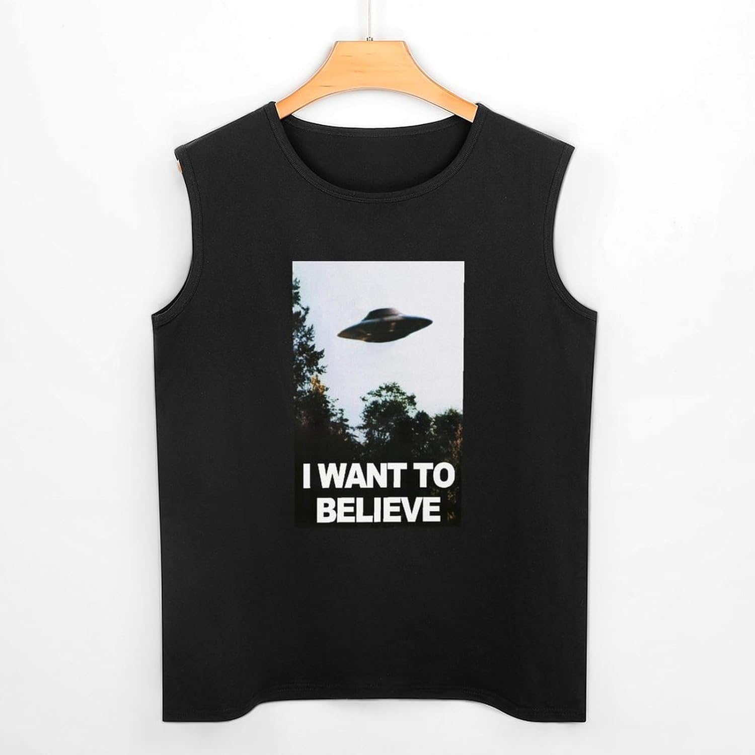 Men's Vest I Want to Believe X-Files Poster Men's Sleeveless T Shirt Casual Tops Clothing Black M