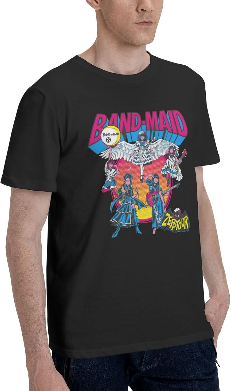Band Music Maid Band Man's Crewneck T-Shirts Casual Short Sleeve Outdoor Gym Workout Blouses Black X-Large
