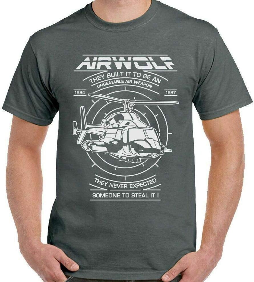 WWER Airwolf Men's T-Shirt 80's Retro TV Helicopter Drama Show The A-Team Black XXL, Black, XXL