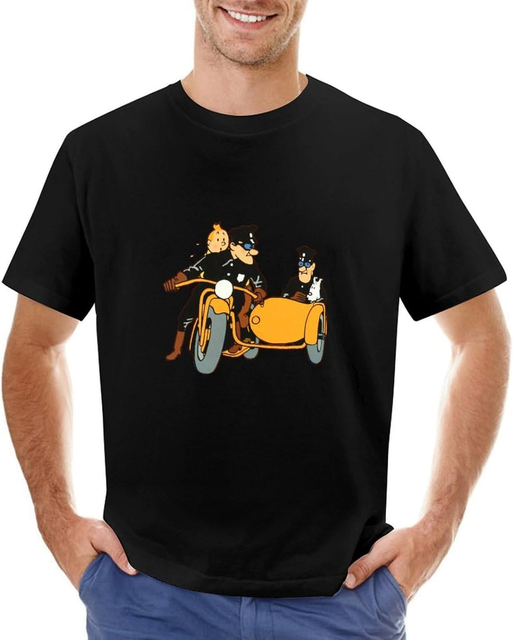 Men's Tin-Tin and Transportation T-Shirt Black, Black, L
