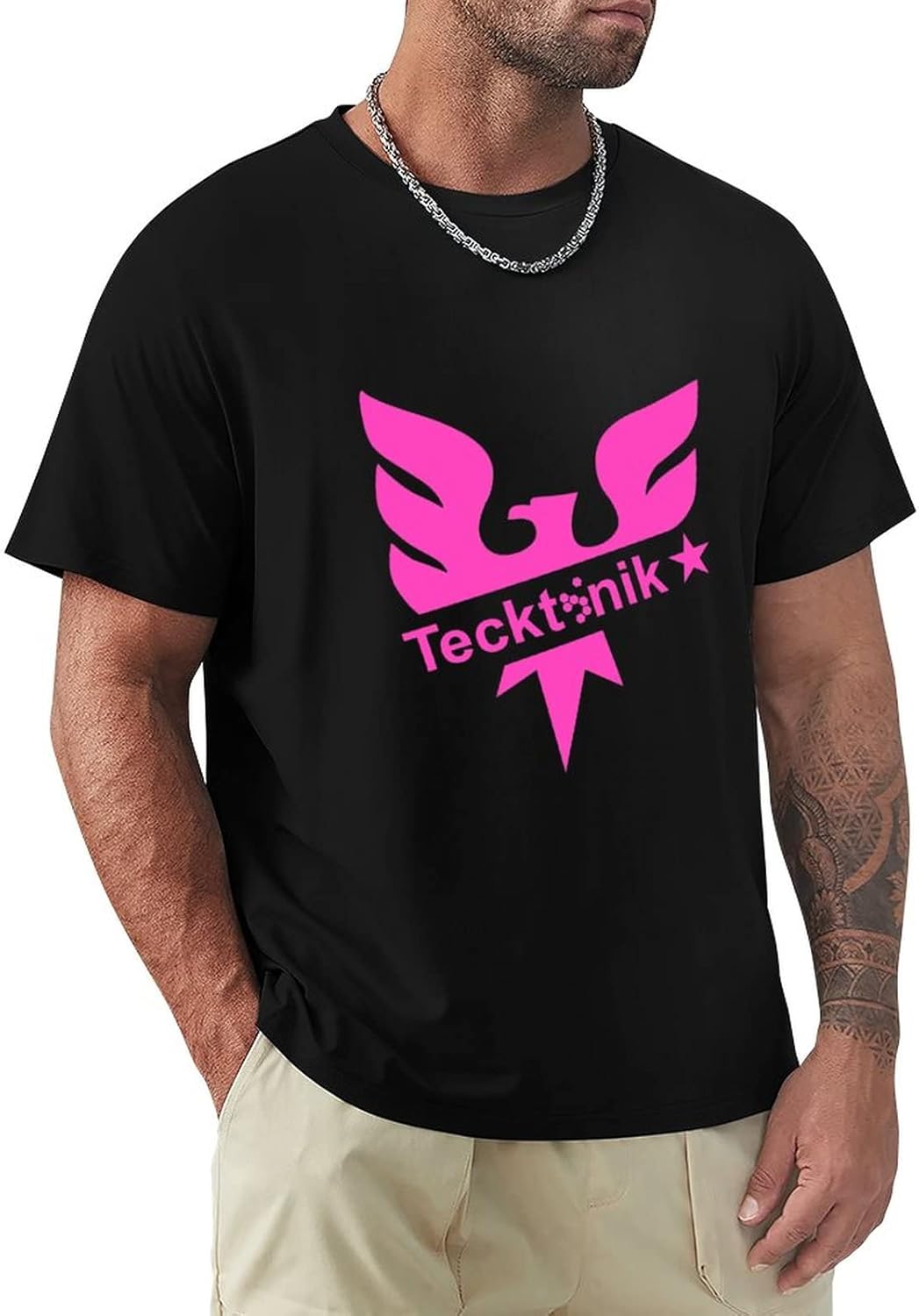 Tektonik Logo T-Shirt Sports Fan T Shirts Heavyweight T Shirts Short Sleeve Tee Men, Black, L