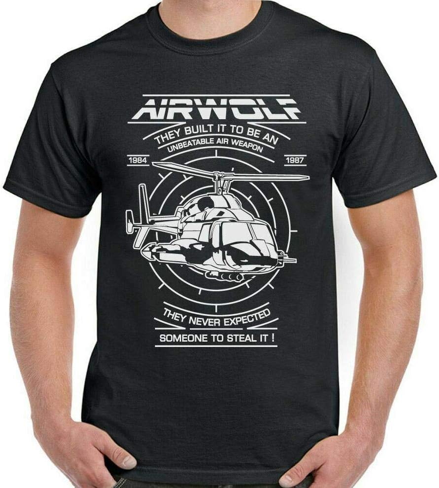 WWER Airwolf Men's T-Shirt 80's Retro TV Helicopter Drama Show The A-Team Black XXL, Black, XXL