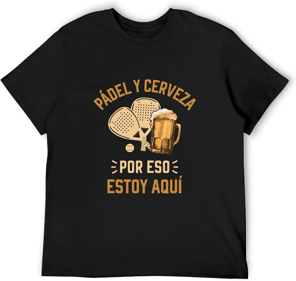 Padel and Beer That's Why I'm Here T-Shirt Funny Beer Padel Tennis Fans Vintage T-Shirts Casual Cotton Men Clothing Black T-Shirt Black S