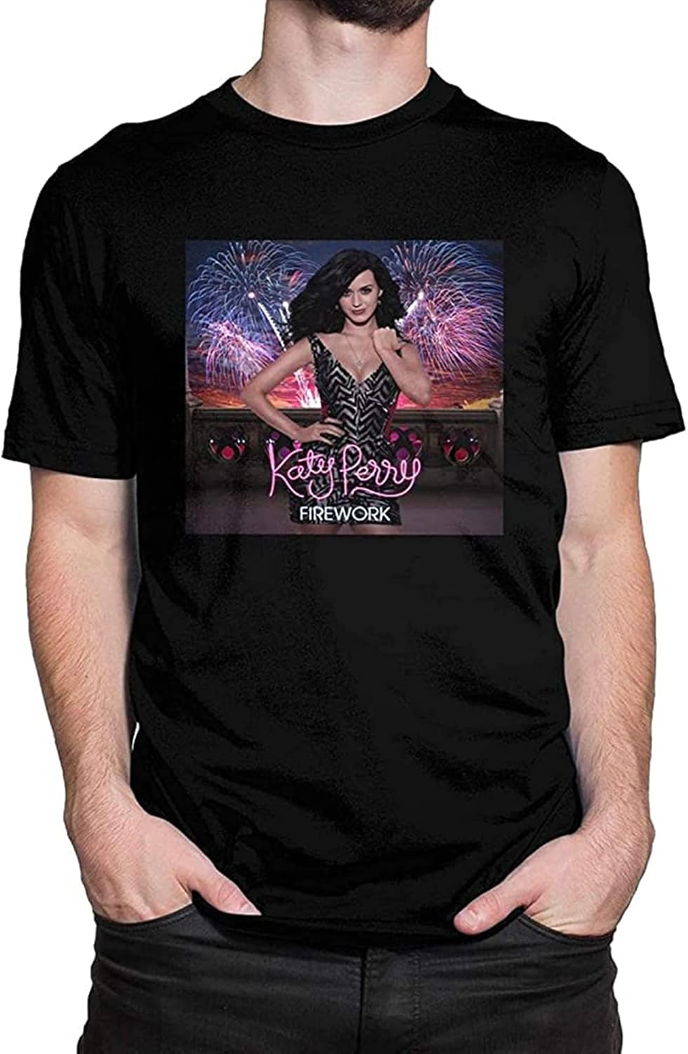 Ka-ty Pe-rry Firework Men's T Shirts Round Neck Fashion Short Sleeve T-Shirt