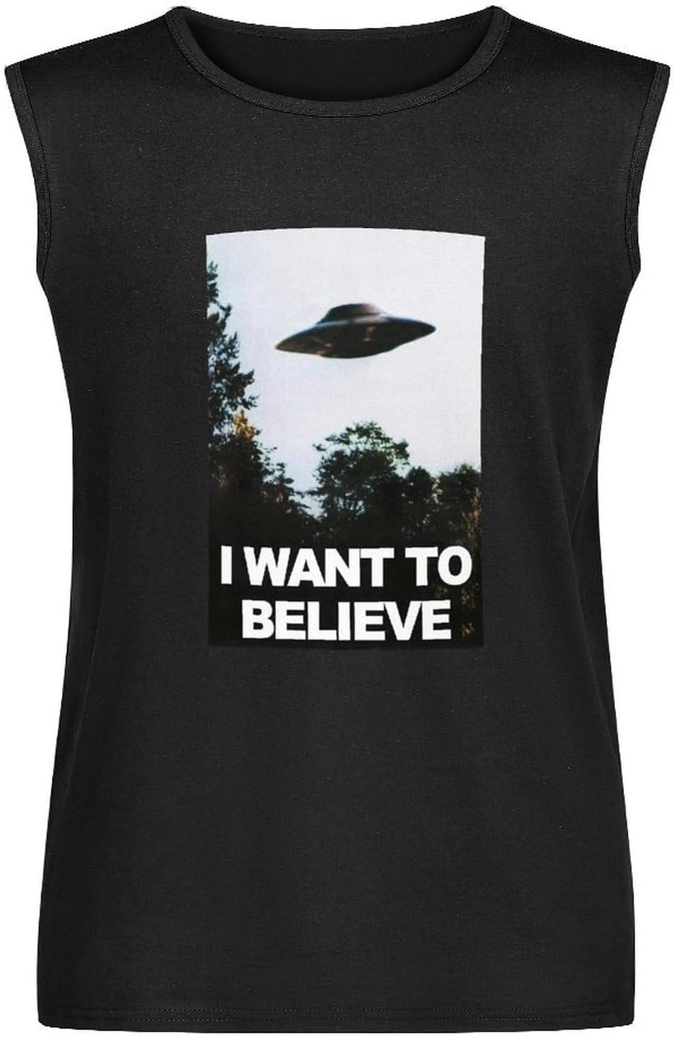 Men's Vest I Want to Believe X-Files Poster Men's Sleeveless T Shirt Casual Tops Clothing Black M