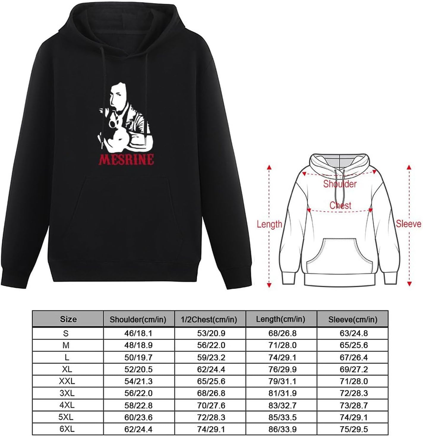Mesrine Movie Mens Funny Unisex Sweatshirts Graphic Print Hooded Black Sweater, Black, M