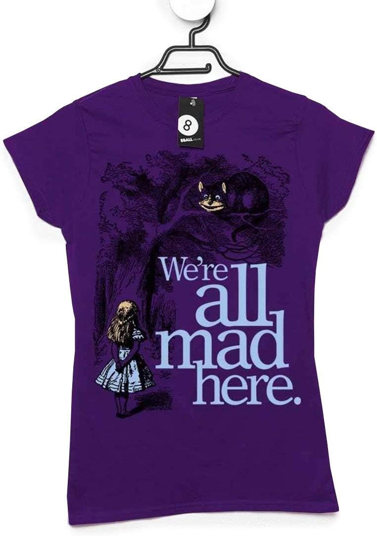 Womens Alice in Wonderland T Shirt - We're All Mad Here - XL (14-16) - Heather Purple, purple, XL