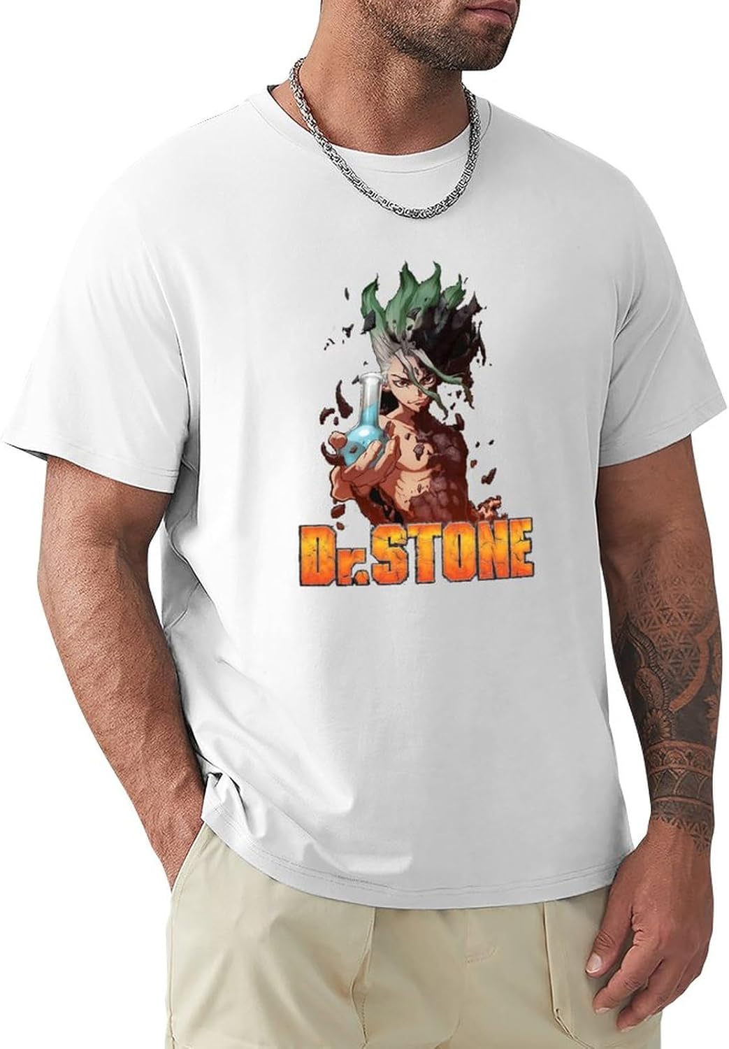 Dr. Stone Senku Letter Outdoor Value Keep Warm All-Match T-Shirt White