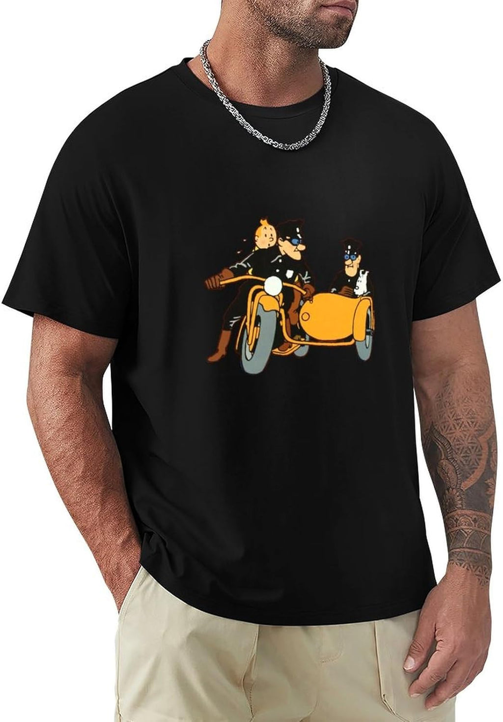 Men's Tin-Tin and Transportation T-Shirt Black, Black, L