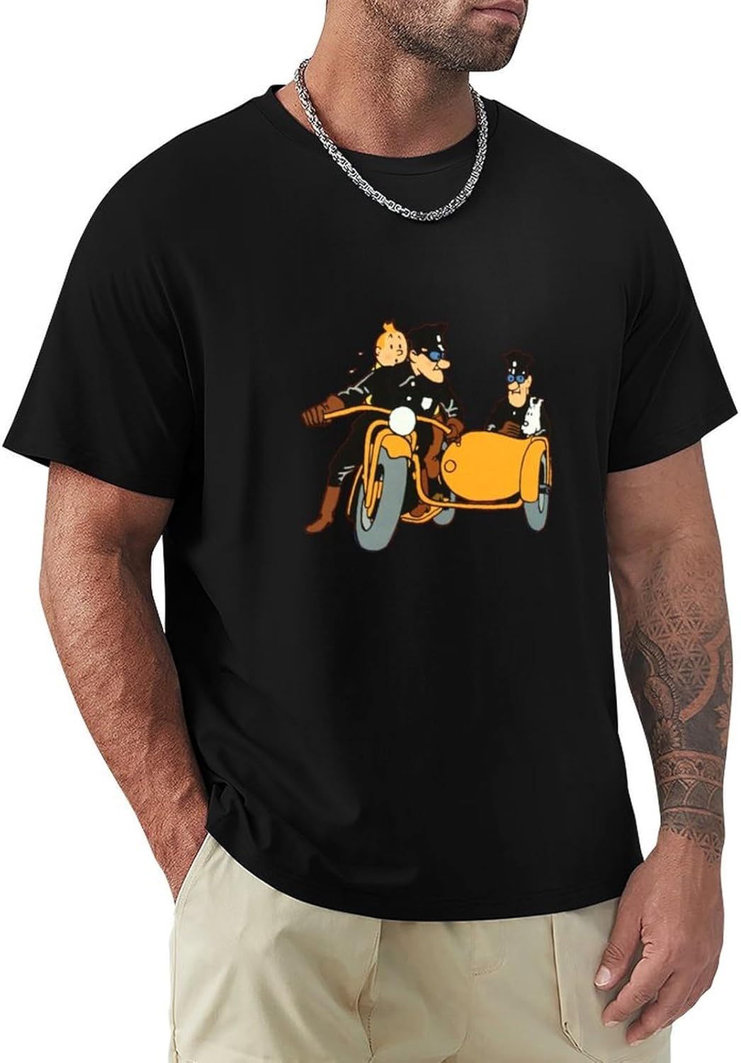 Men's Tin-Tin and Transportation T-Shirt Black, Black, L
