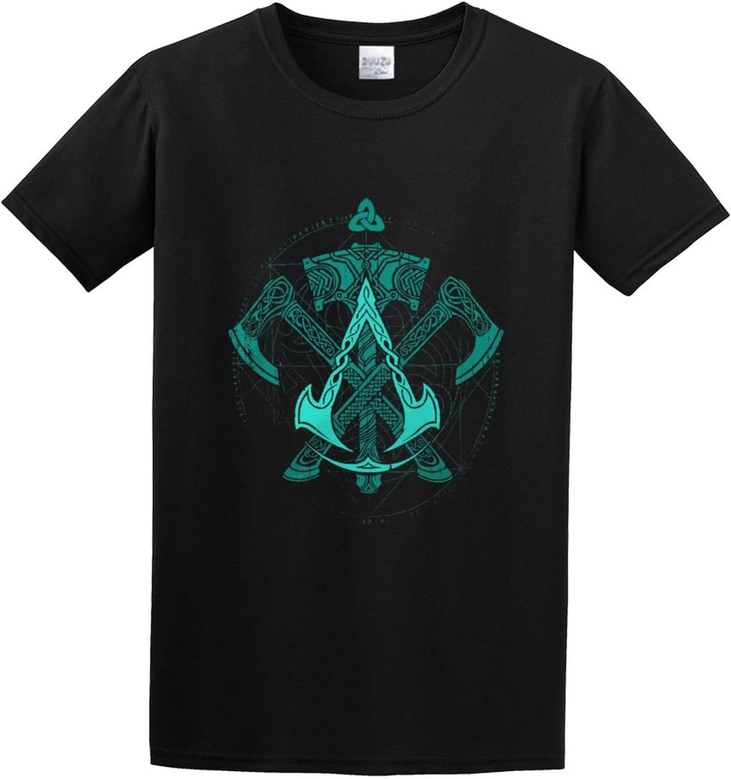 Assassins Creed Valhalla Weapons of Fear Premium Tee Mens Round Neck Cotton T Shirts, Black, XL