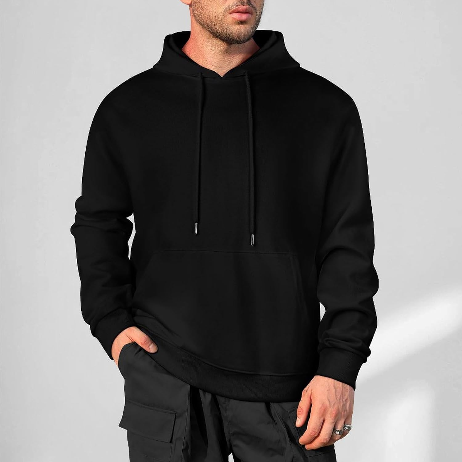 Men's Indochine Pullover Hoodies Long Sleeve Sweatshirts, Black, XL