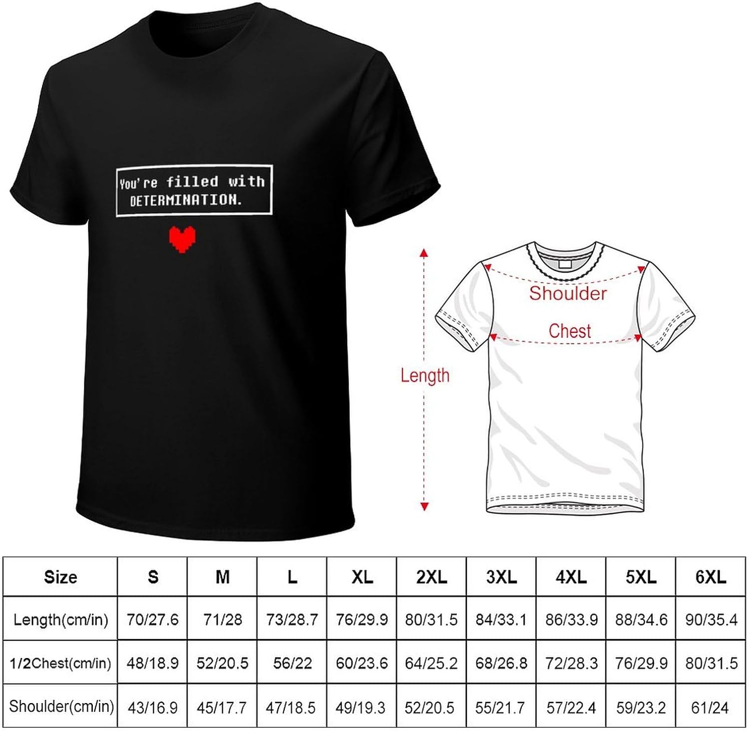 Men's Fashion Undertale Determination Summer T Shirt Short Sleeve L