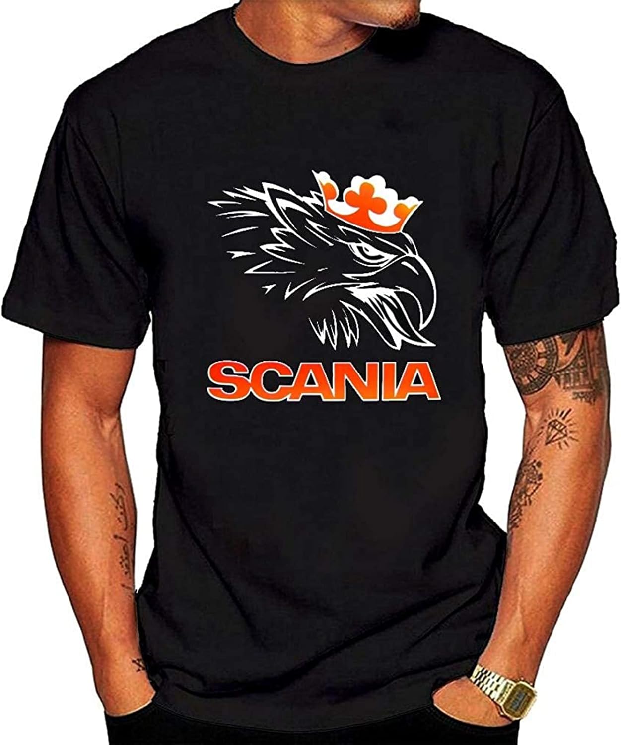 Casual T Shirts Scania Logo Men Round Neck Cotton Tops Black XXL, Black