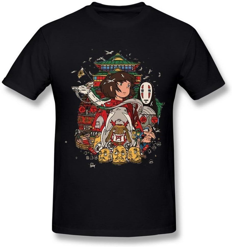 Men's Spirited Away Art Poster Black T Shirt Large, Black, L