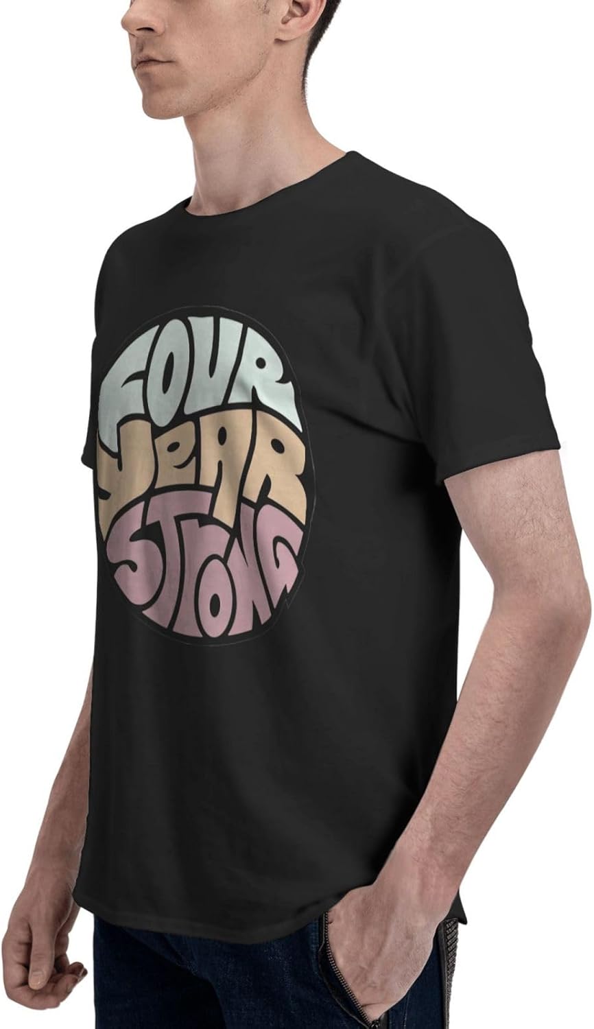 Four Rock Year Strong Band Men Crewneck T Shirt Comfy Short Sleeve Sports Gym Workout Tops Black Small