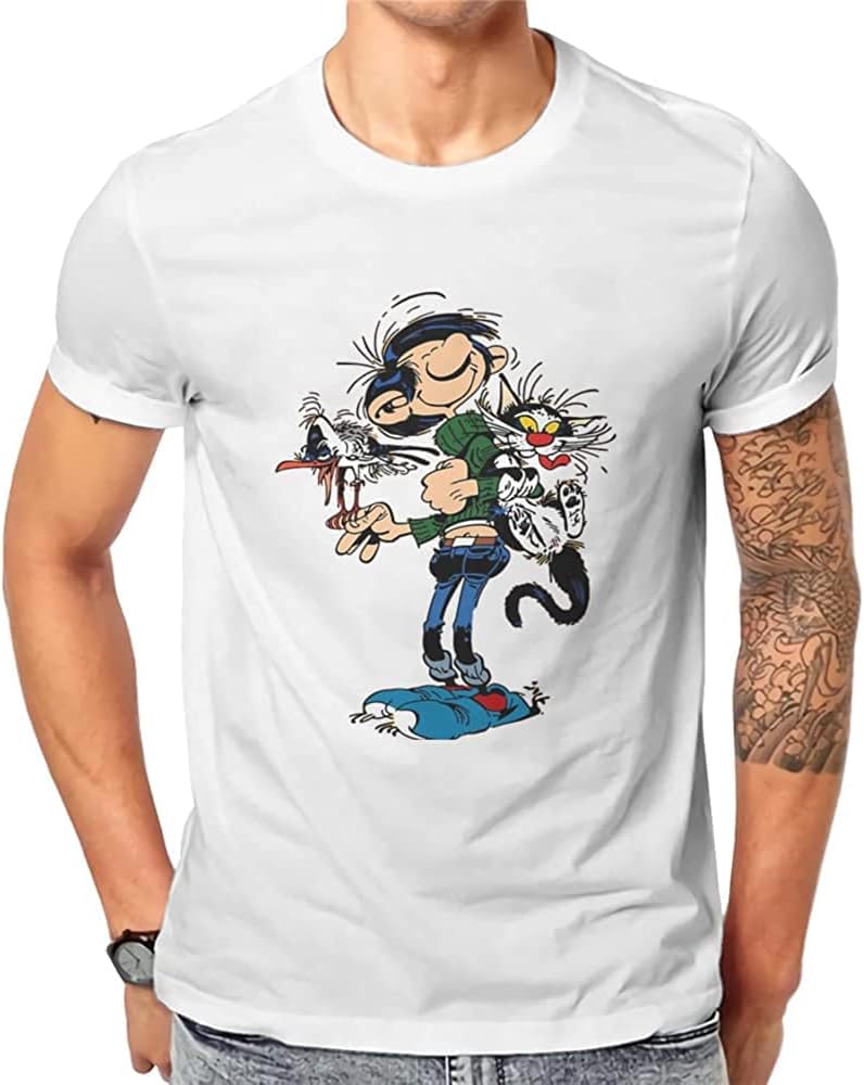 Gaston Lagaffe Comics 100% Cotton Tshirts The Twins of Gambler Personalize Men's T-Shirt Funny Clothing White