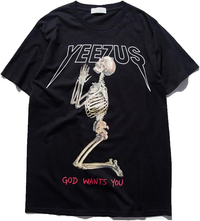 AdamimyClay® Men's T-Shirt of Indian Rap Music Indian Skeleton Kanye West Yeezus [X-Large], Black