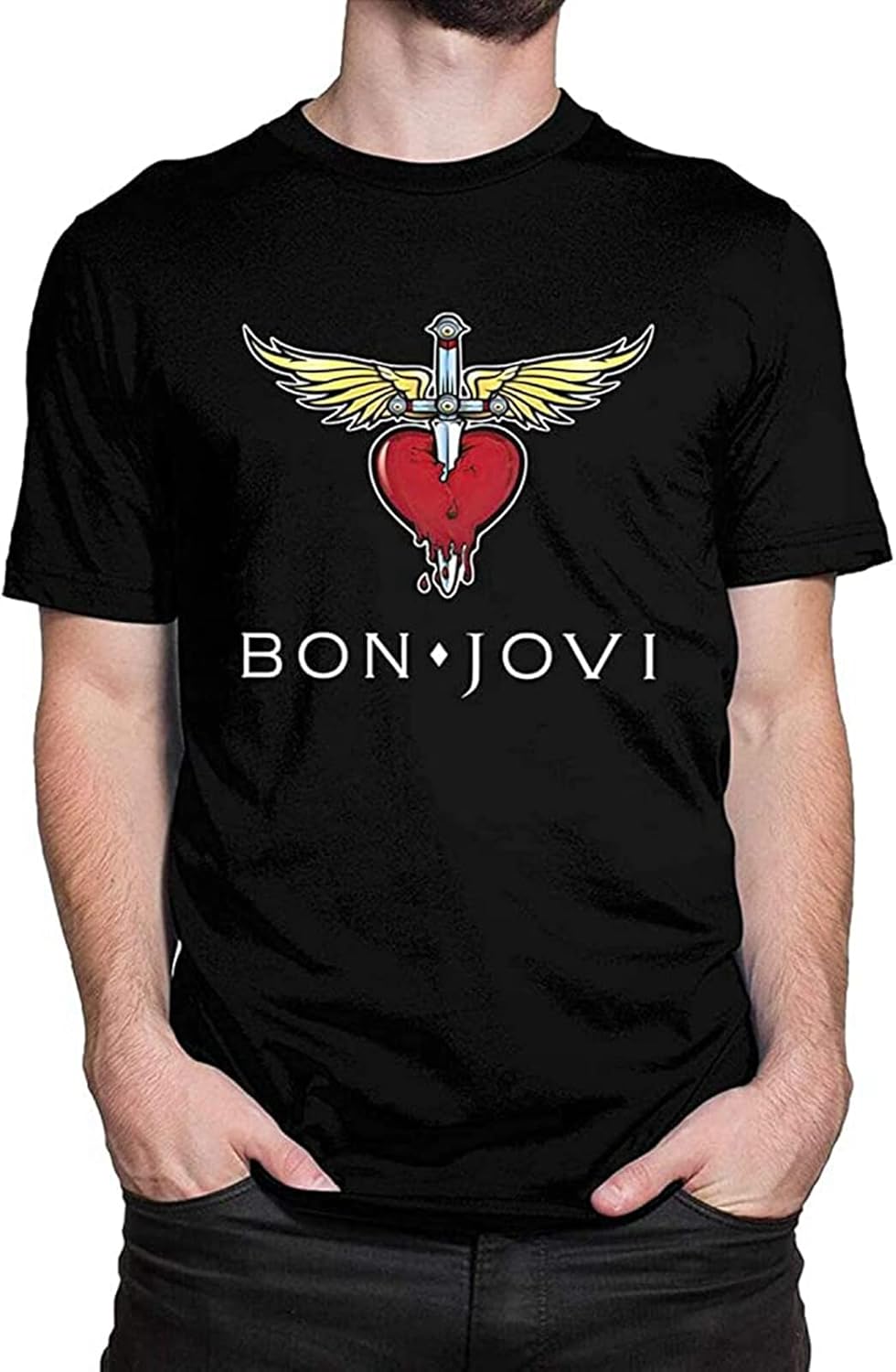 Bo-n Jo-vi Logo Men's Tee Round Neck Sports Short Sleeve T-Shirt