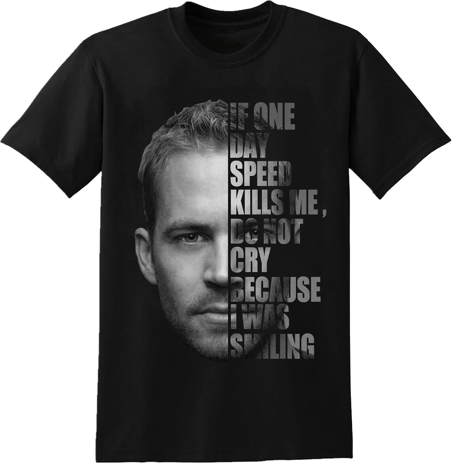 Paul Walker Text Portrait Mens Graphic T-Shirt Black Unisex