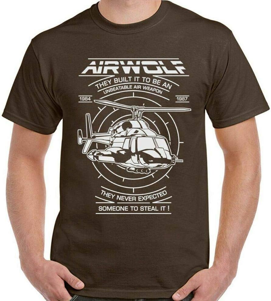 WWER Airwolf Men's T-Shirt 80's Retro TV Helicopter Drama Show The A-Team Black XXL, Black, XXL