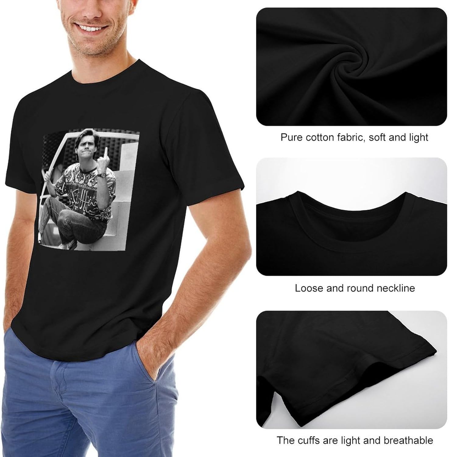 Jim Carrey Men's T-Shirt Black Graphic Unisex T-Shirt, Black, XL