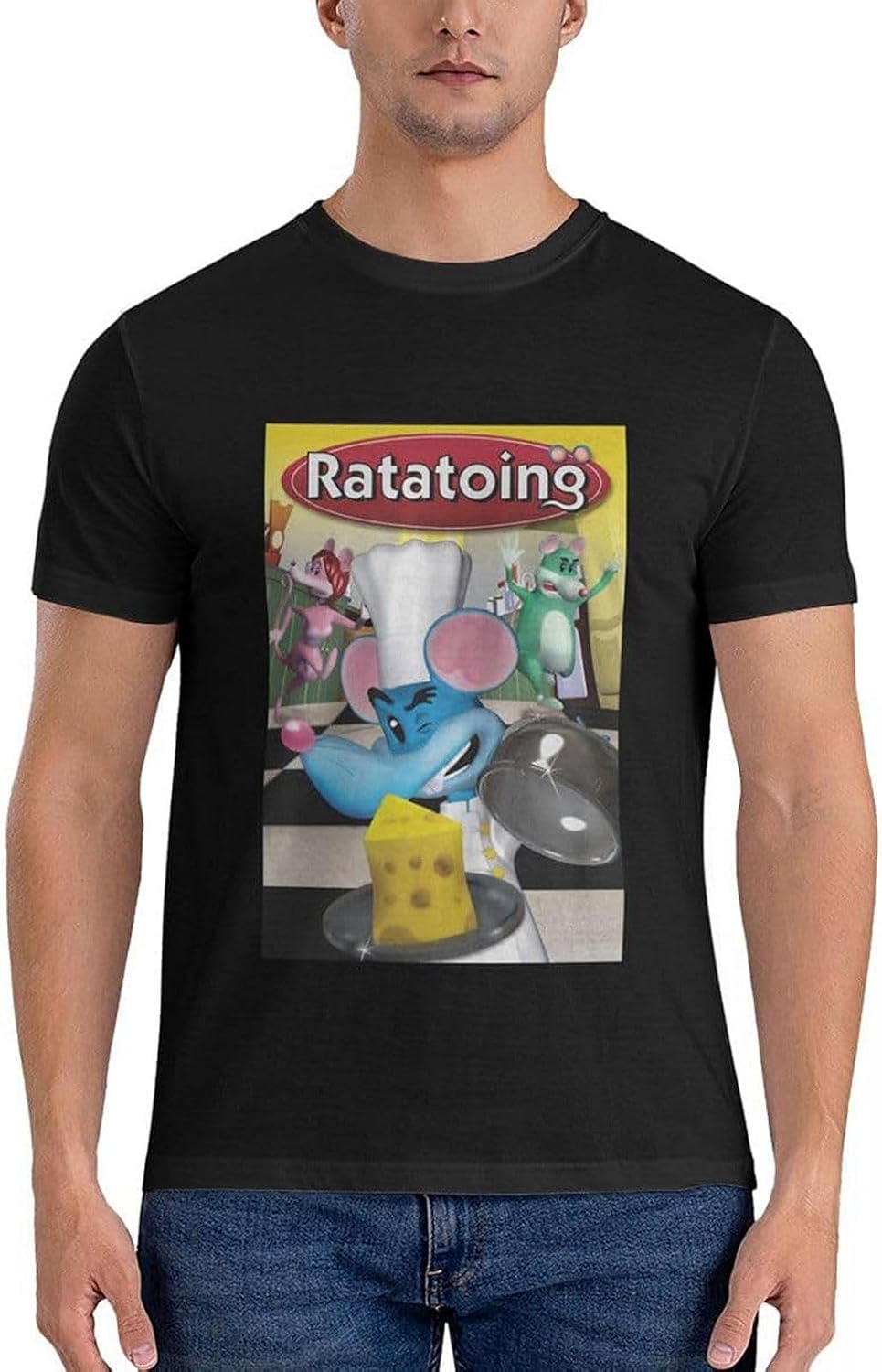Ratatoing T-Shirt Custom T-Shirt Mens Black T-Shirt, Black, 3XL