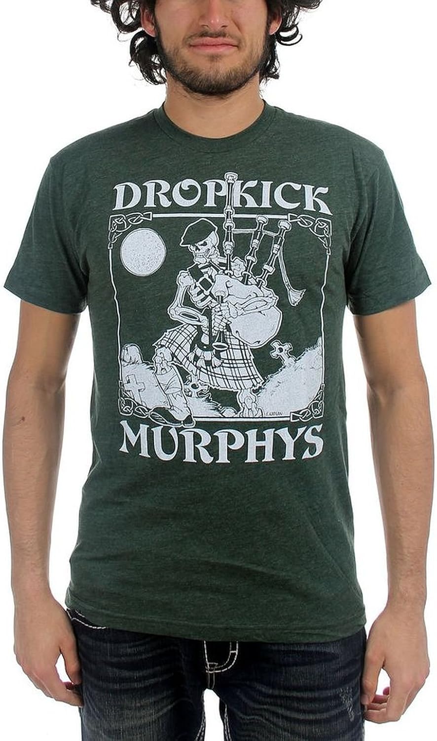 DROPKICK MURPHYS - Men's Vintage Skeleton T-Shirt Piper, Large, Forest, Forest, L