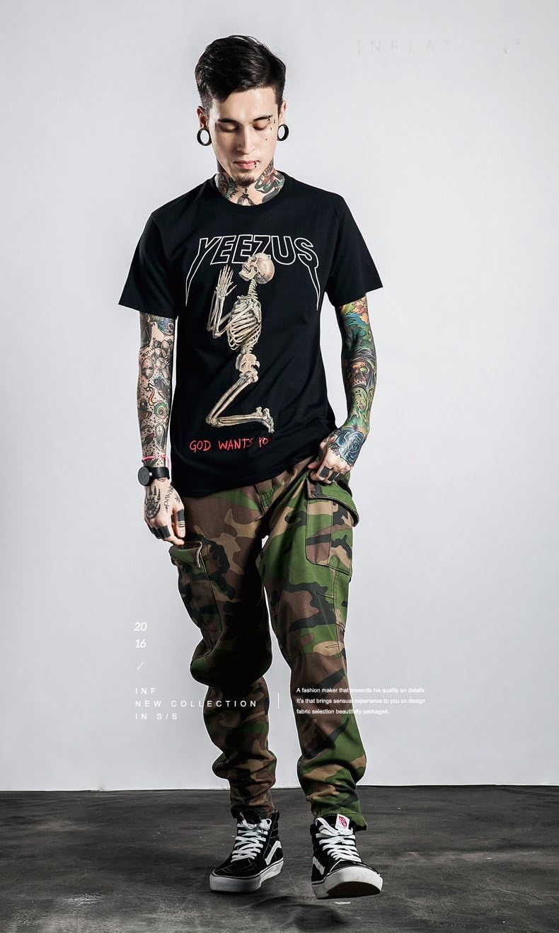 AdamimyClay® Men's T-Shirt of Indian Rap Music Indian Skeleton Kanye West Yeezus [X-Large], Black