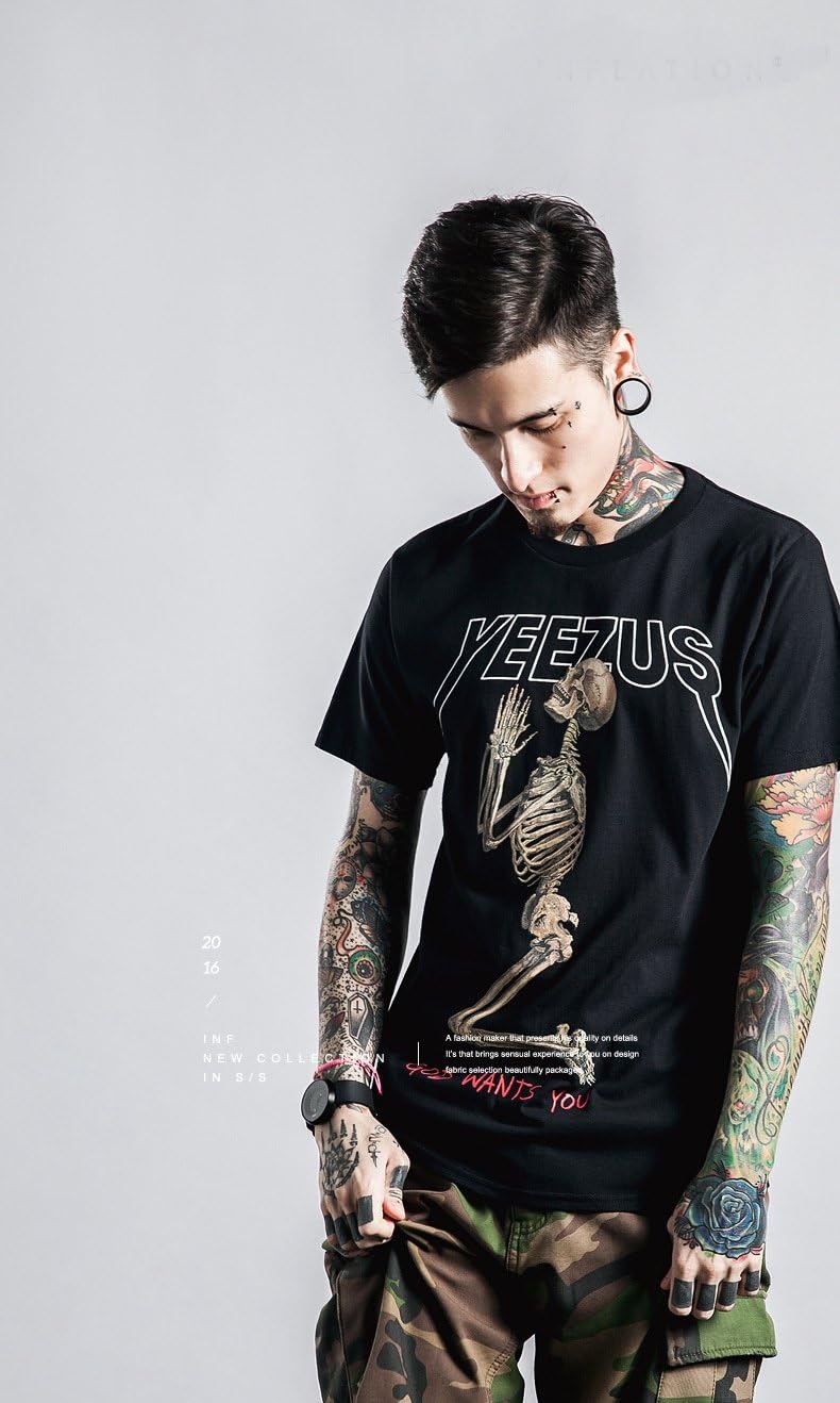AdamimyClay® Men's T-Shirt of Indian Rap Music Indian Skeleton Kanye West Yeezus [X-Large], Black