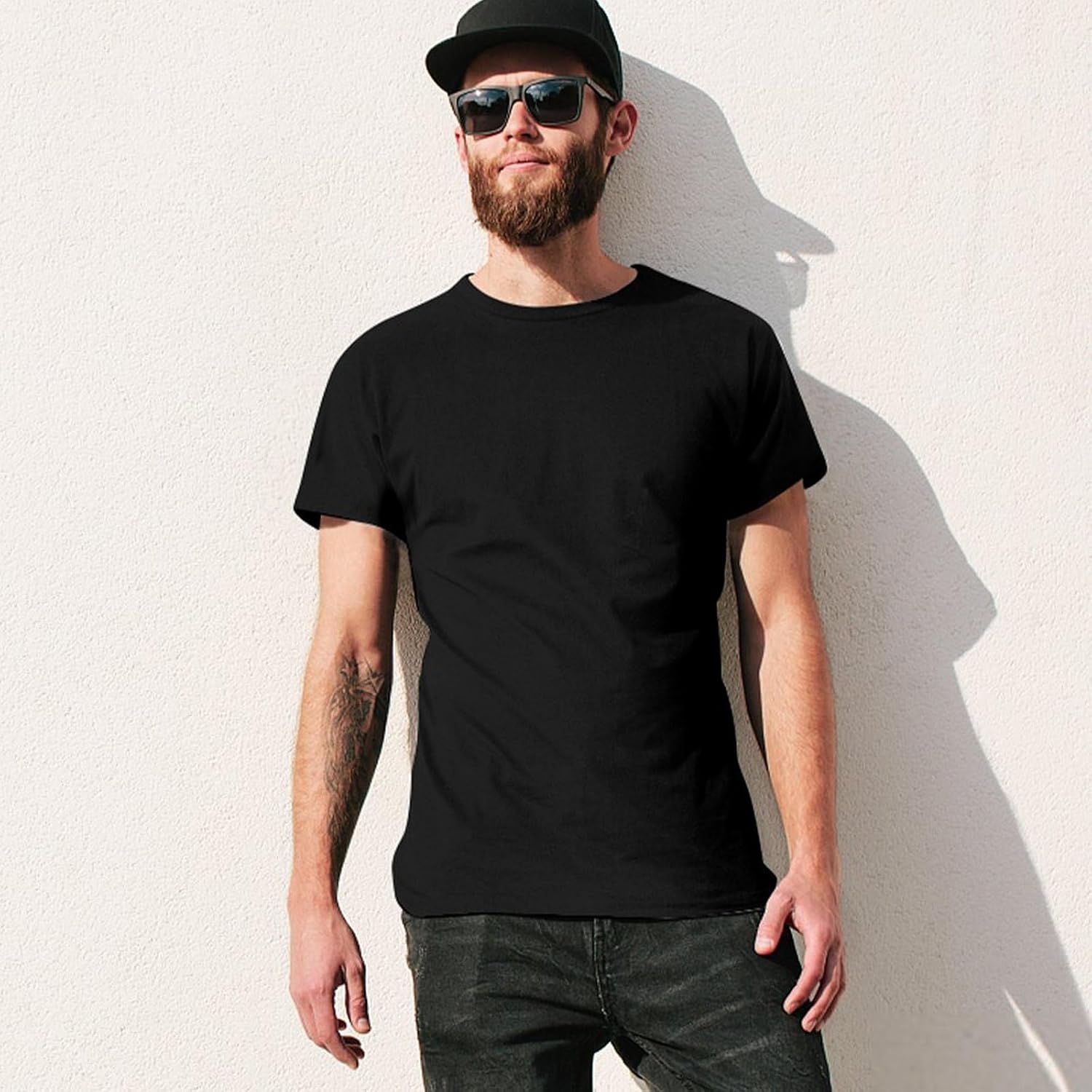 Funny La Linea Men's Short Sleeve Fishing T-Shirt Animation Art Comedy T-Shirt Streetwear Men's Preshrunk Cotton T-Shirt Black T-Shirt