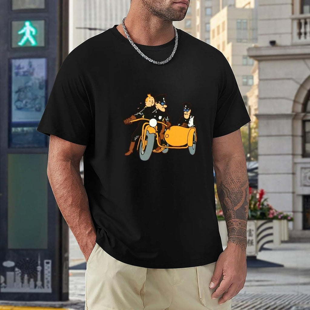 Men's Tin-Tin and Transportation T-Shirt Black, Black, L