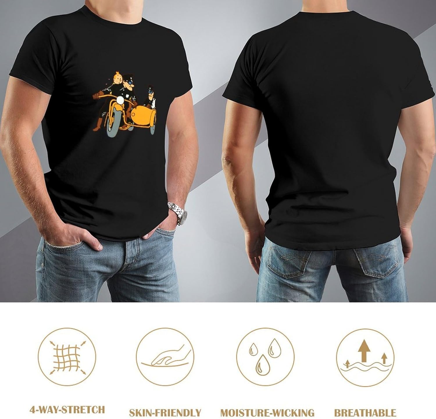 Men's Tin-Tin and Transportation T-Shirt Black, Black, L