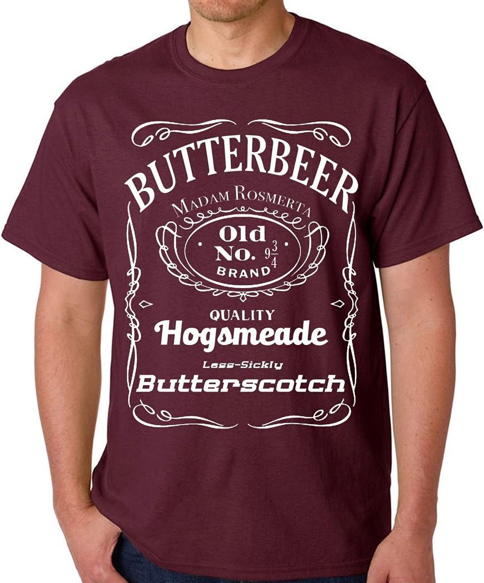 AdamimyClay® Raw T-Shirt's Vintage Butterbeer Old No. 9 3/4 Wizard Potter Butter Scotch Men's T-Shirt [X-Large], 0maroon, XL