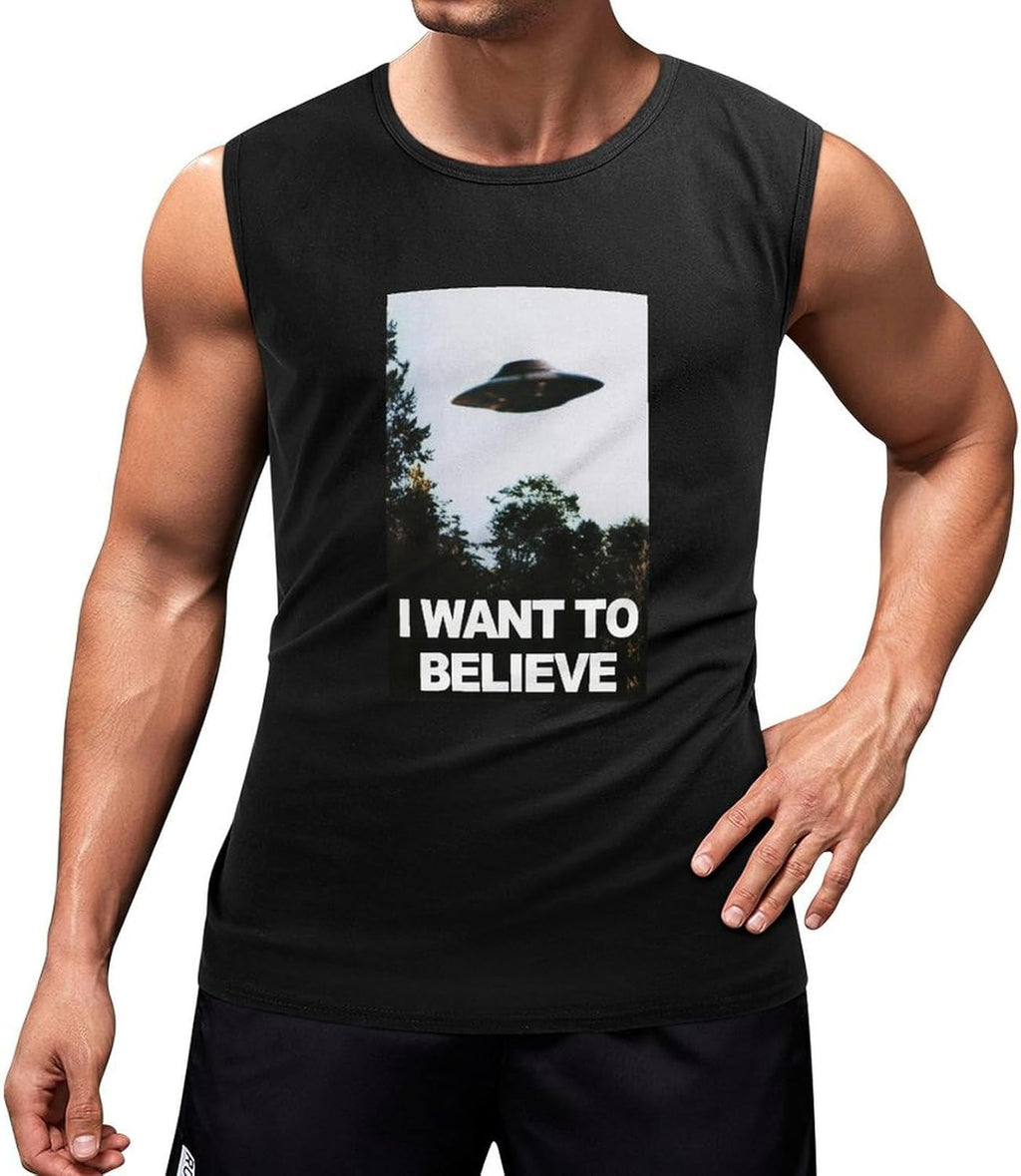 Men's Vest I Want to Believe X-Files Poster Men's Sleeveless T Shirt Casual Tops Clothing Black M