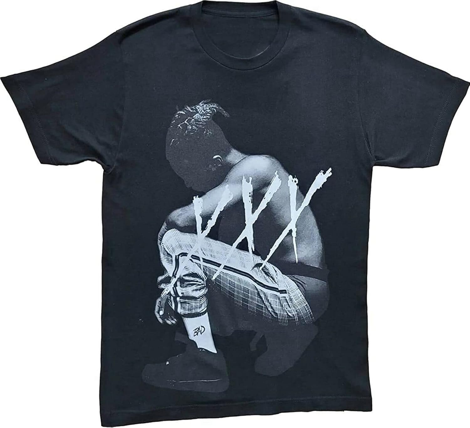 Men's XXX Tentacion Hip Hop Kneeling Rap Rapper Tee T-Shirt Black L, Black