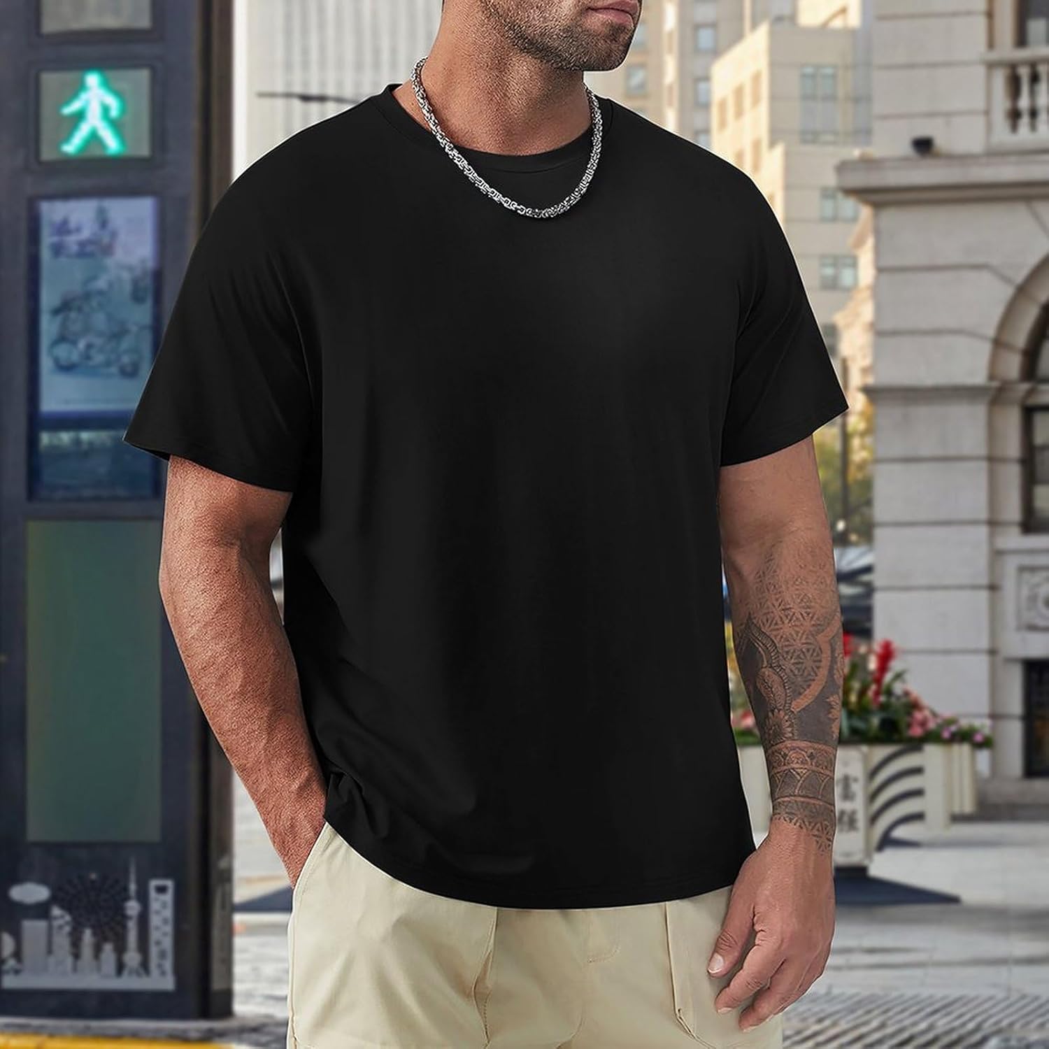 Funny La Linea Men's Short Sleeve Fishing T-Shirt Animation Art Comedy T-Shirt Streetwear Men's Preshrunk Cotton T-Shirt Black T-Shirt
