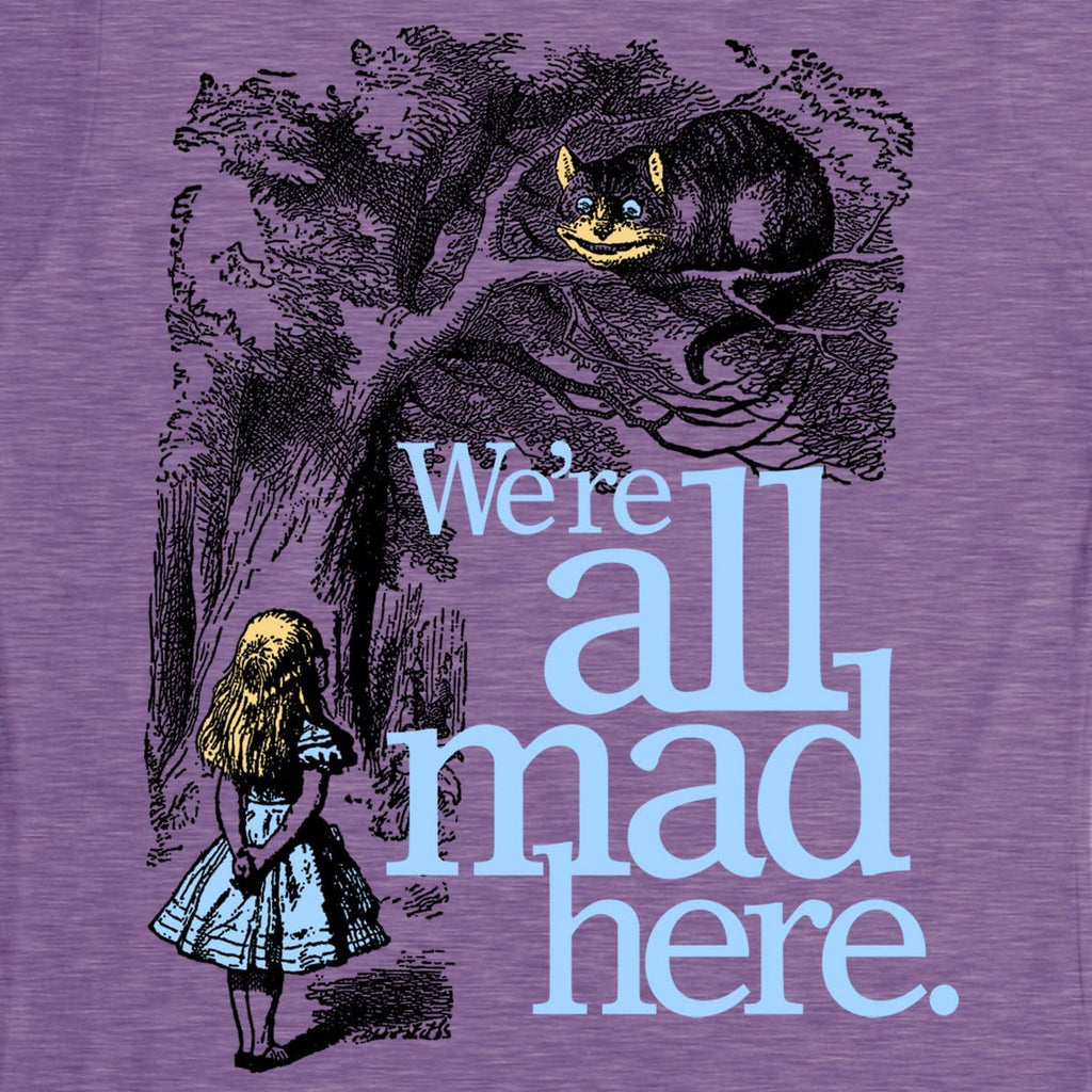 Womens Alice in Wonderland T Shirt - We're All Mad Here - XL (14-16) - Heather Purple, purple, XL